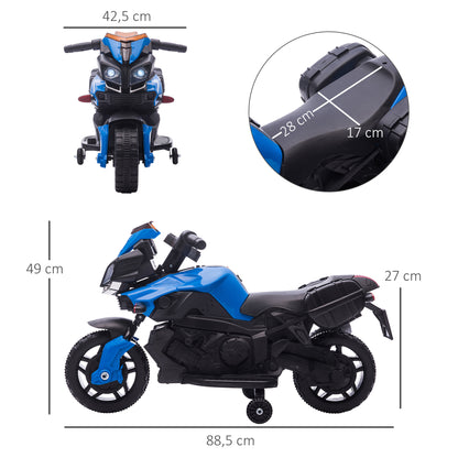 HOMCOM Mota Elétrica para Crianças a partir de 18 Meses 6V com Faróis Buzina 2 Rodas de Equilibrio Velocidade Máx. de 3km/h Motocicleta de Brinquedo 88,5x42,5x49 cm Azul