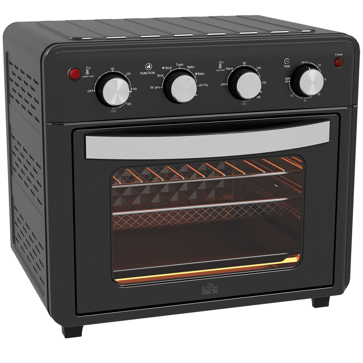 HOMCOM Mini Forno Elétrico Multifuncional Mini Forno Elétrico de 30L 1600W Mini Forno de Convecção com 7 Modos Temporizador e Temperatura Ajustável 43x39x39 cm Preto