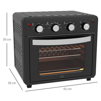 HOMCOM Mini Forno Elétrico Multifuncional Mini Forno Elétrico de 30L 1600W Mini Forno de Convecção com 7 Modos Temporizador e Temperatura Ajustável 43x39x39 cm Preto