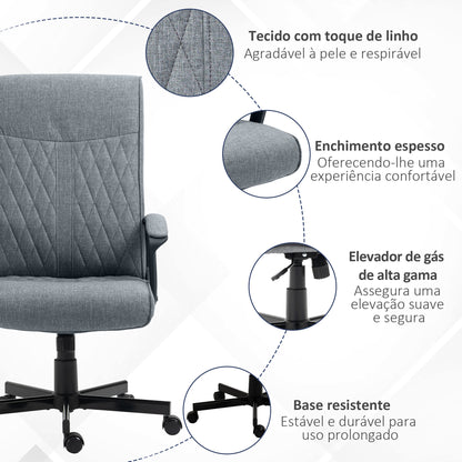 Vinsetto Cadeira de Escritório Giratória 360° Cadeira de Escritório com Encosto Alto Altura Ajustável e Função de Inclinação para Escritório Carga 120kg 65x65x102-112,5cm Cinza Escuro