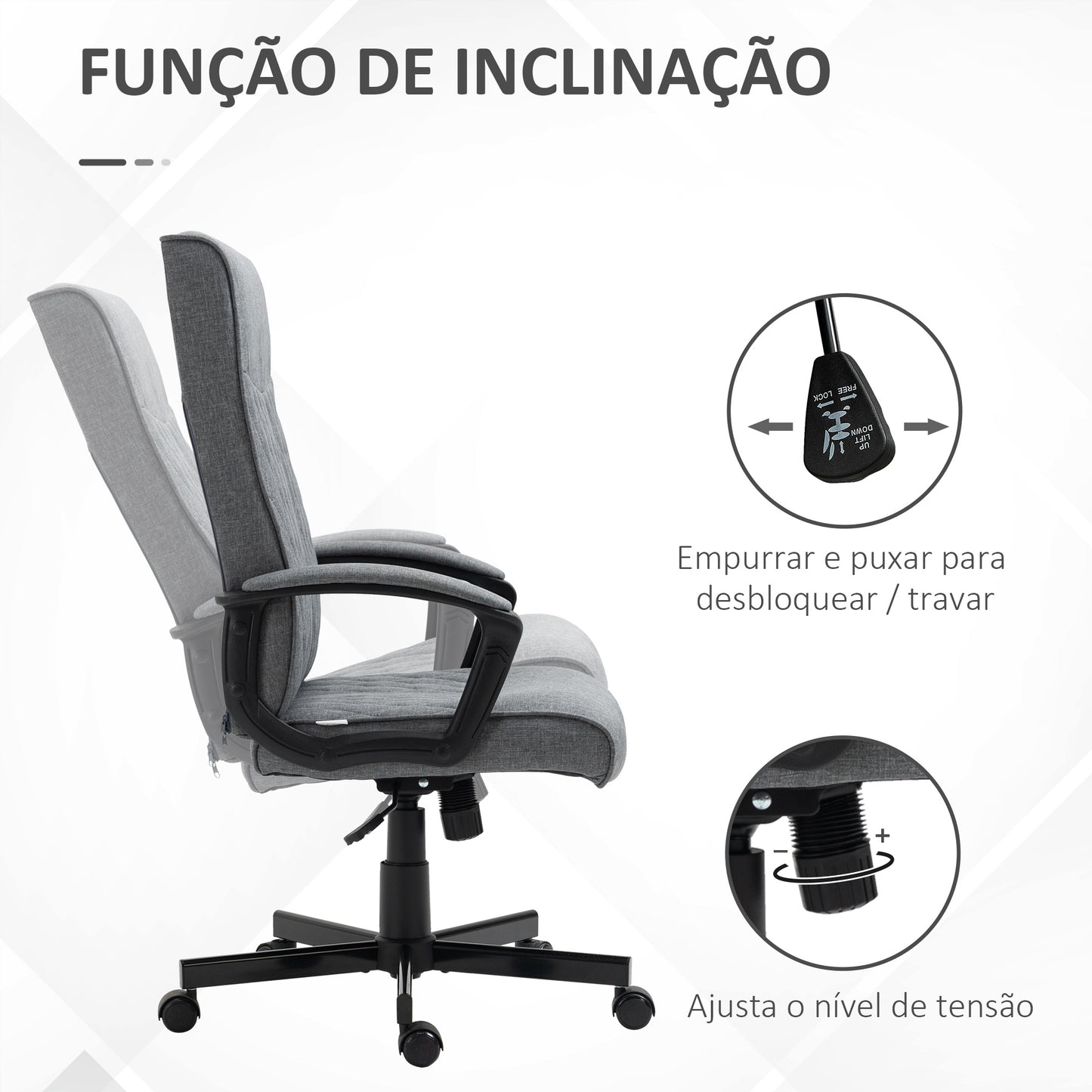 Vinsetto Cadeira de Escritório Giratória 360° Cadeira de Escritório com Encosto Alto Altura Ajustável e Função de Inclinação para Escritório Carga 120kg 65x65x102-112,5cm Cinza Escuro