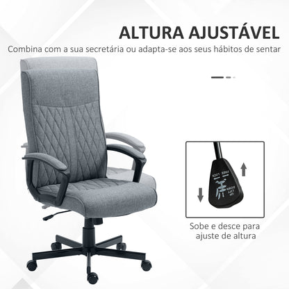 Vinsetto Cadeira de Escritório Giratória 360° Cadeira de Escritório com Encosto Alto Altura Ajustável e Função de Inclinação para Escritório Carga 120kg 65x65x102-112,5cm Cinza Escuro