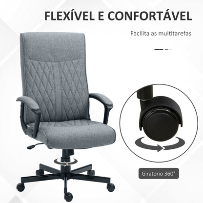 Vinsetto Cadeira de Escritório Giratória 360° Cadeira de Escritório com Encosto Alto Altura Ajustável e Função de Inclinação para Escritório Carga 120kg 65x65x102-112,5cm Cinza Escuro