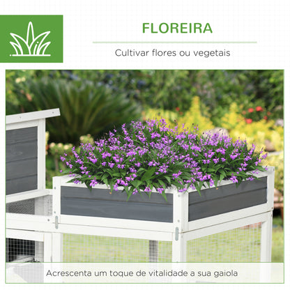 PawHut Galinheiro de Madeira Exterior Gaiola para 2 Galinhas com Cerca de Arame Tetos Asfálticos Abatíveis Ninho Bandeja Removível Rampa e Mesa de Cultivo 191,5x80x90cm Cinza