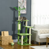 PawHut Arranhador de Gatos Grande de 142 cm Torre para Gatos com Postes de Sisal Plataformas Rede Folhas e Bola de Brinquedo Ø49x142 cm Verde