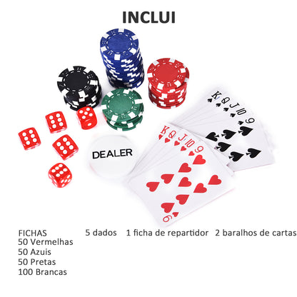 HOMCOM Mala de Poker Profissional com 200 Fichas Jogo de Pôquer Casino com Maleta de Alumínio 5 Dados 2 Baralhos de Cartas e 1 Ficha de Dealer 29,5x20,5x6,5cm Multicor