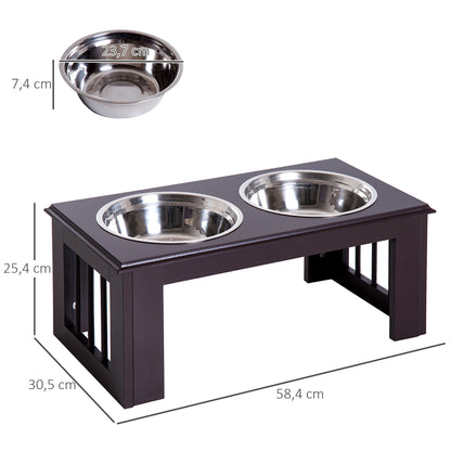 PawHut Comedouro Elevado para Cães com Suporte e 2 Tigelas Amovíveis de Aço Inoxidável Alimentador para Animais de Estimação 58,4x30,5x25,4 cm Marrom