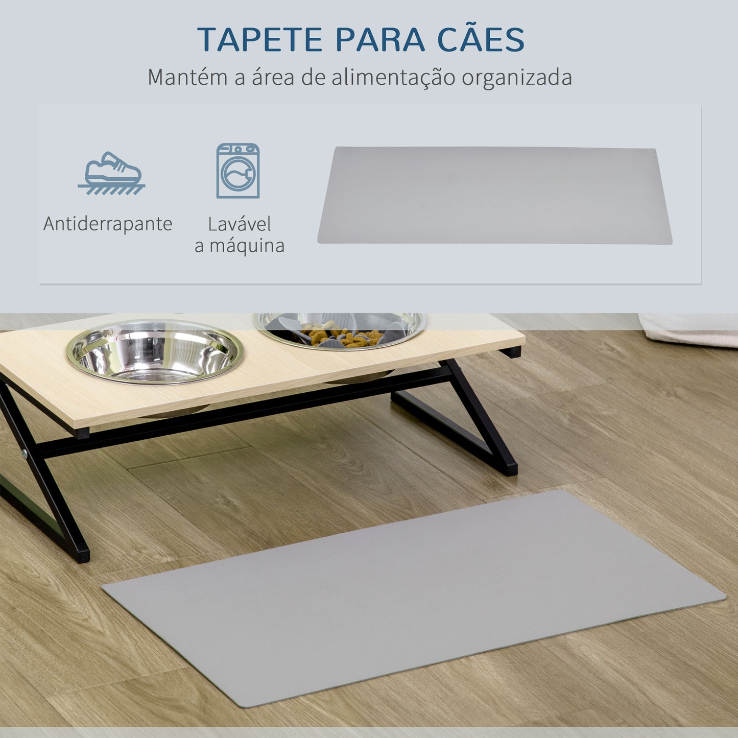 PawHut Comedouro Elevado para Cães Alimentador para Cães com 2 Tigelas de Aço Inoxidável 1100ml com Tapete Antiderrapante Comedouro Lento para Animais Médios 60x30x18,5cm Carvalho