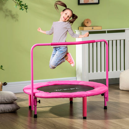 ZONEKIZ Trampolim Infantil 3 em 1 Trampolim para Crianças de 1-6 Anos com Corrimão Amovível Mini Trampolim para Interior Ø96x74cm Rosa