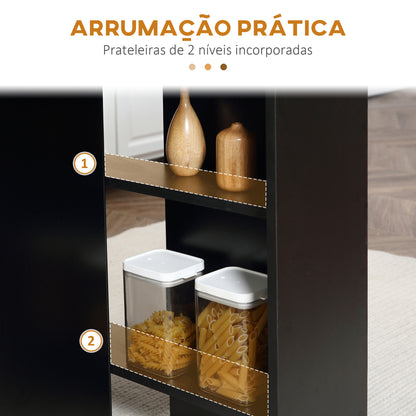 Mesa de Cozinha Dobrável Atman - Preto - Com 2 Prateleiras e Laterais Dobráveis - Design Moderno