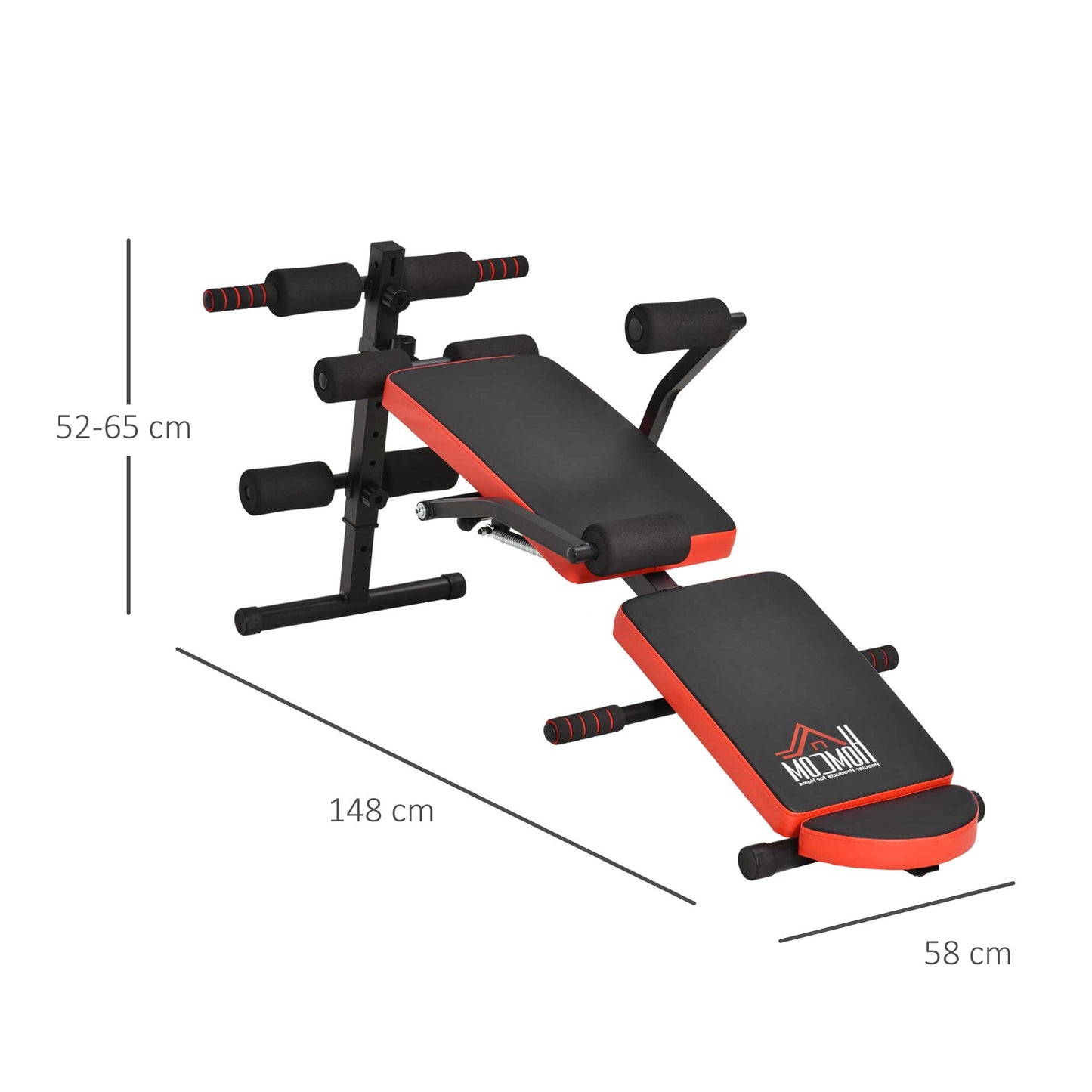 HOMCOM Banco de Abdominais Dobrável e Altura Ajustável Banco de Abdominais com Suporte para Pernas Regulável para Treinamento em Casa Escritório 148x58x52-65cm Preto