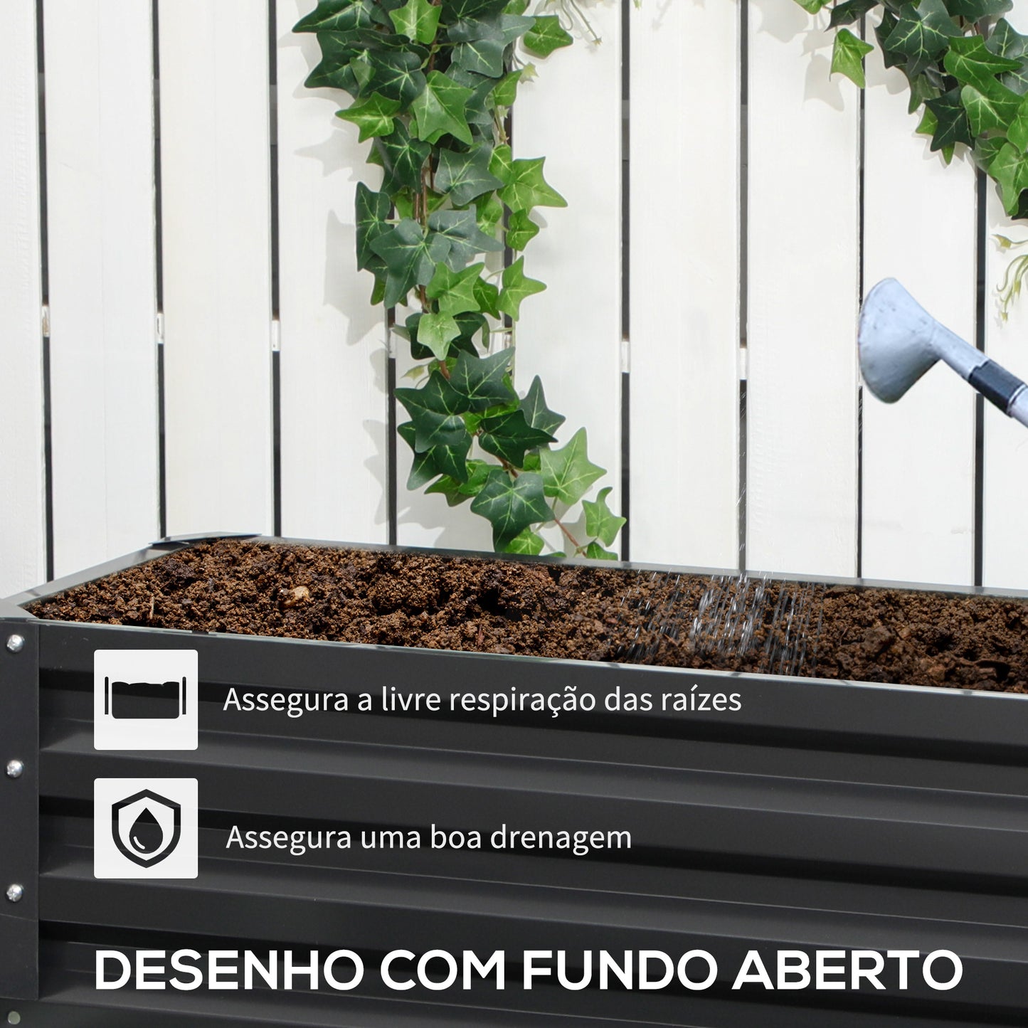 Outsunny Caixa de Plantio de 2 Níveis Floreira Exterior de Aço com Desenho de Escada para Cultivos de Plantas Ervas Flores para Varanda Jardim 120x101x58 cm Cinza Escuro