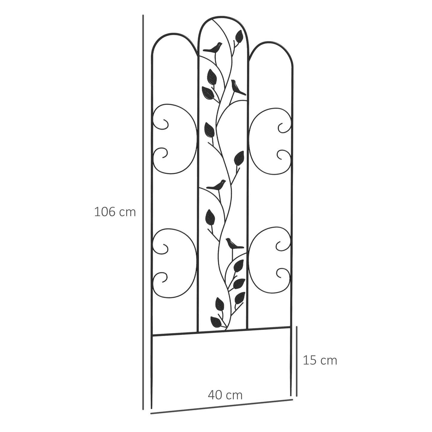 Outsunny Conjunto de 4 Treliças de Jardim Suportes para Trepadeiras de Aço para Plantas Trepadeiras e Decoração Exterior Pátio Terraço 40x106 cm Preto