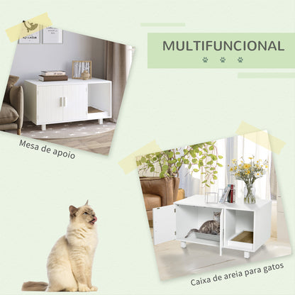 PawHut Móvel Caixa de Areia para Gatos com Porta com Arranhador Caixa de Areia para Gatos de Interior 91x52x50,5 cm Branco