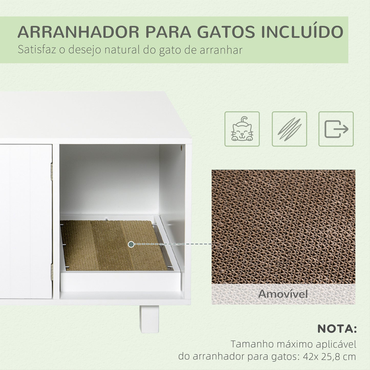 PawHut Móvel Caixa de Areia para Gatos com Porta com Arranhador Caixa de Areia para Gatos de Interior 91x52x50,5 cm Branco