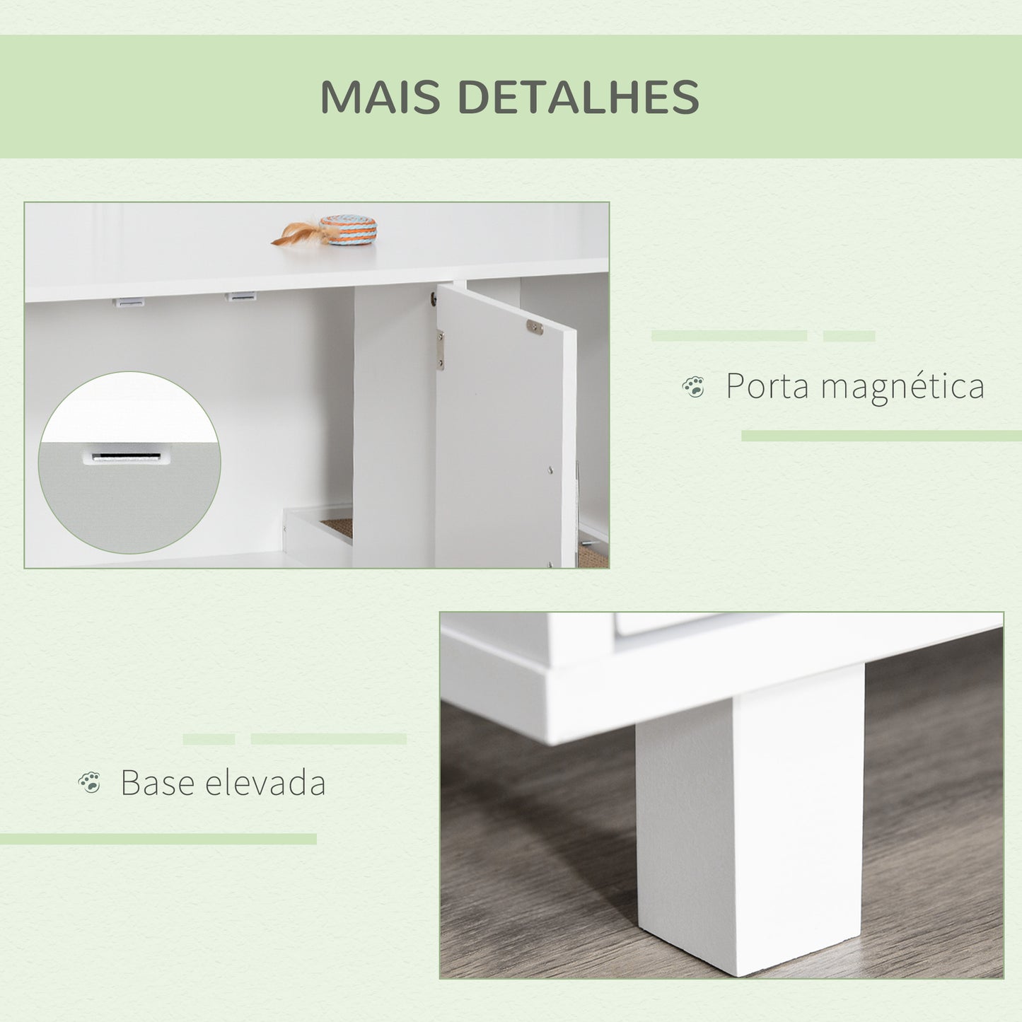 PawHut Móvel Caixa de Areia para Gatos com Porta com Arranhador Caixa de Areia para Gatos de Interior 91x52x50,5 cm Branco