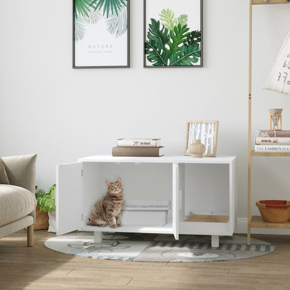 PawHut Móvel Caixa de Areia para Gatos com Porta com Arranhador Caixa de Areia para Gatos de Interior 91x52x50,5 cm Branco