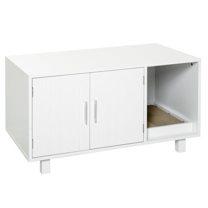 PawHut Móvel Caixa de Areia para Gatos com Porta com Arranhador Caixa de Areia para Gatos de Interior 91x52x50,5 cm Branco