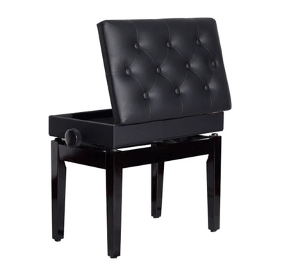 Banco de Piano com Espaço de Armazenamento Altura Ajustável com Assento Acolchoado Carga 200 kg 54,5x33x48-58 cm Preto