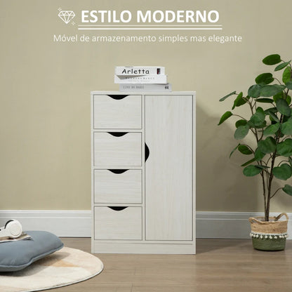 Aparador Trace - Cor Branco - Com 4 Gavetas e 1 Porta - 54x29x83cm - Carvalho - Design Moderno