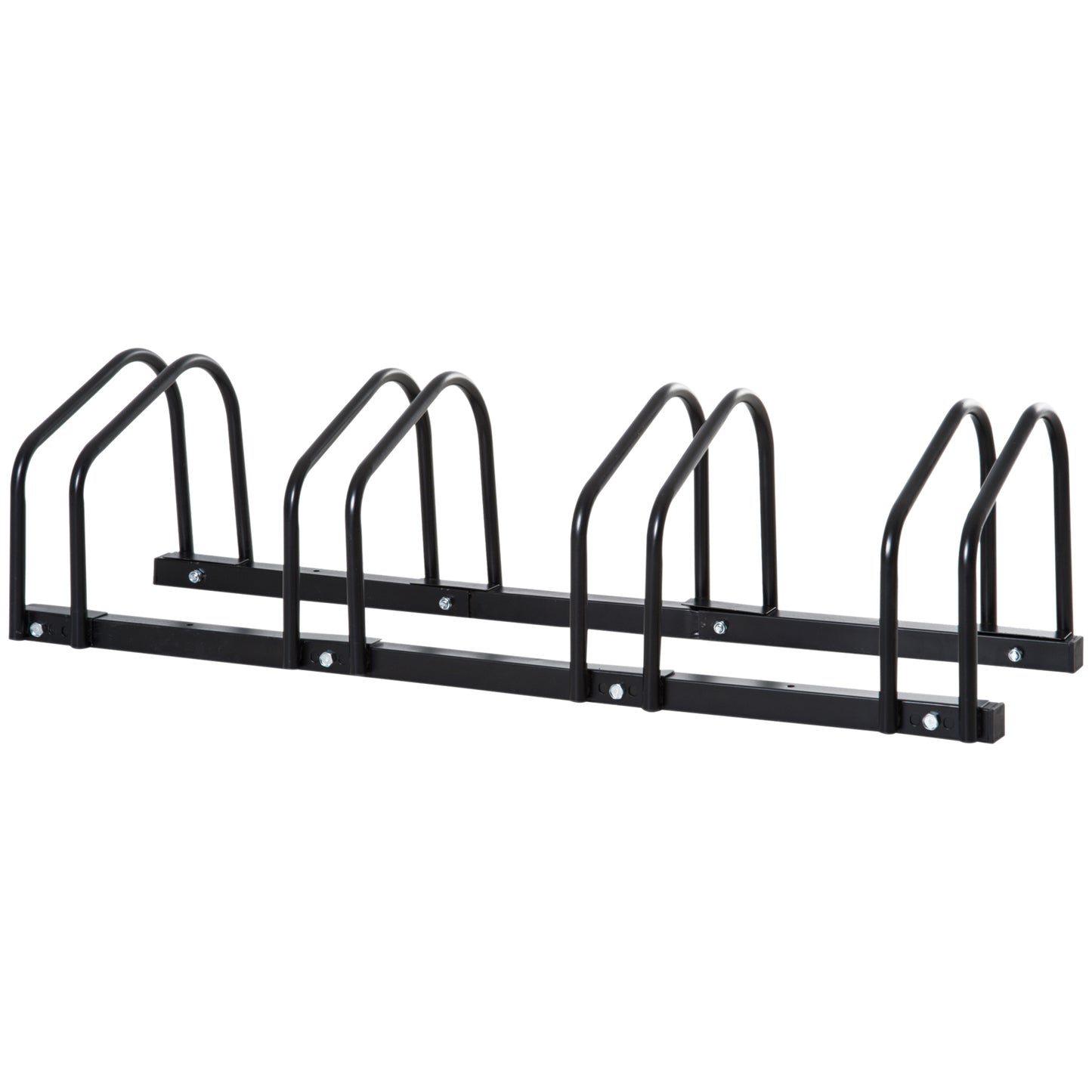 HOMCOM Estacionamento para 4 Bicicletas Suporte de Aço para Estacionar Bicicletas no Chão para Interior e Exterior 110x33x27 cm Preto