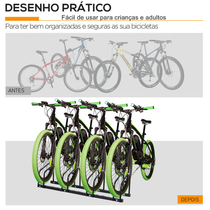 HOMCOM Estacionamento para 4 Bicicletas Suporte de Aço para Estacionar Bicicletas no Chão para Interior e Exterior 110x33x27 cm Preto