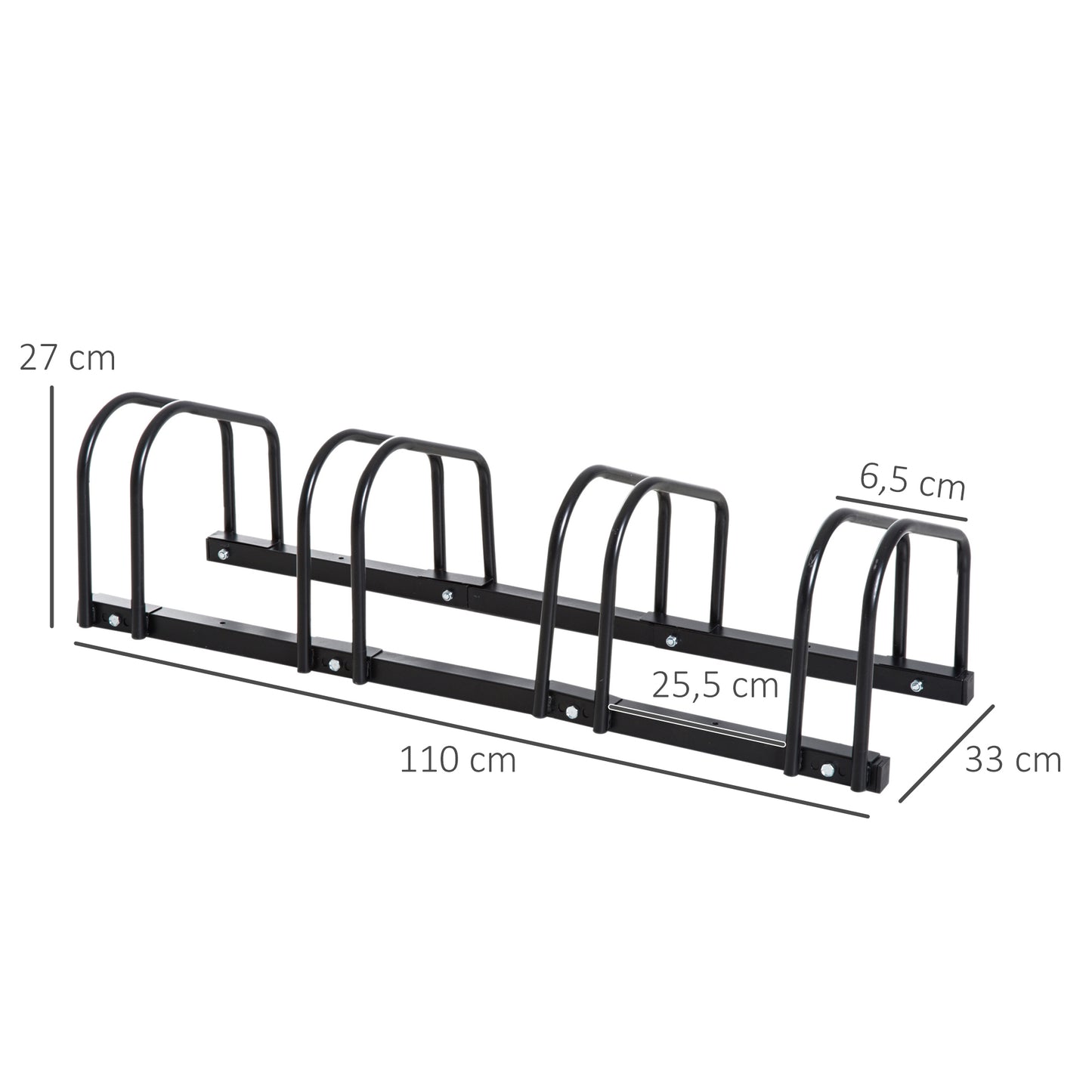 HOMCOM Estacionamento para 4 Bicicletas Suporte de Aço para Estacionar Bicicletas no Chão para Interior e Exterior 110x33x27 cm Preto