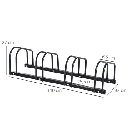 HOMCOM Estacionamento para 4 Bicicletas Suporte de Aço para Estacionar Bicicletas no Chão para Interior e Exterior 110x33x27 cm Preto