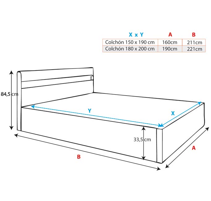 Cama de matrimonio canapé con música (subwoofer) Barry en color blanco (150x190cm)