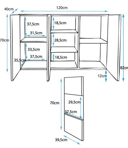 Aparador Clash de 120cm com Luzes LED e Pernas em Aluminio - Branco Brilhante - Design Moderno