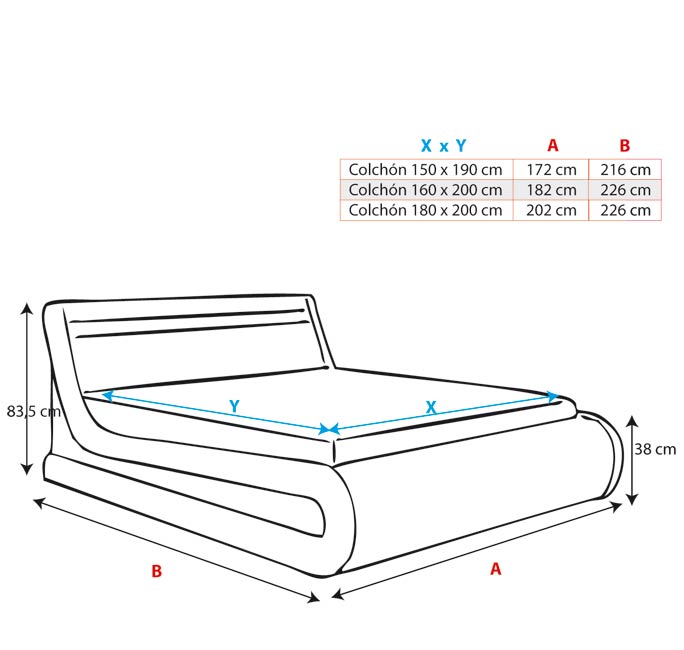 Cama de matrimonio con canapé Riana en color blanco (150x190cm)