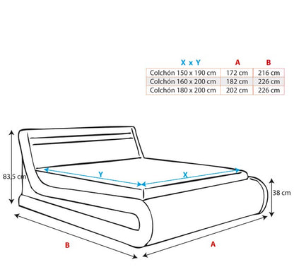 Cama de matrimonio con canapé Riana en color negro (160x200cm)