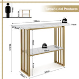 Consola de Entrada "LuxMarble" – Estilo Mármore com Estrutura Dourada – 120x29,5x92,5 cm – Branco e Dourado