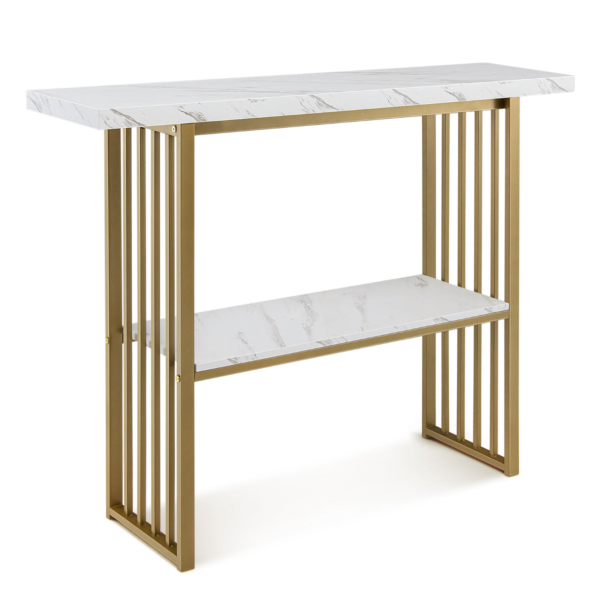 Consola de Entrada "LuxMarble" – Estilo Mármore com Estrutura Dourada – 120x29,5x92,5 cm – Branco e Dourado