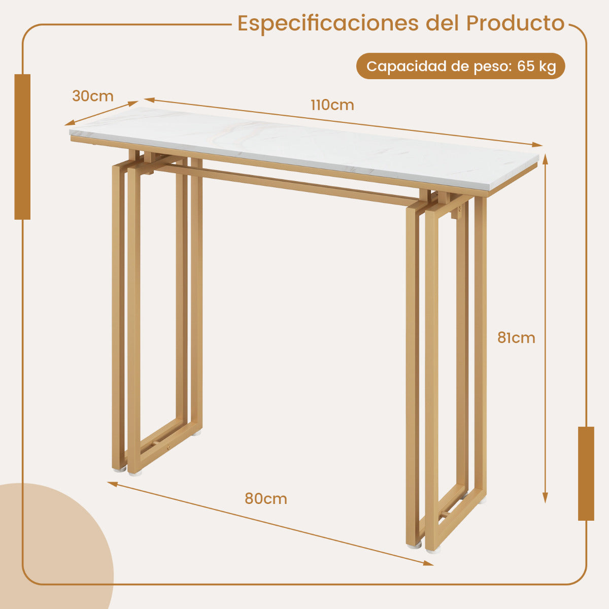 Consola de Entrada Moderna "Luxe" com Tampo de Mármore Falso e Estrutura Metálica - 110x30x81 cm (Dourado ou Preto)