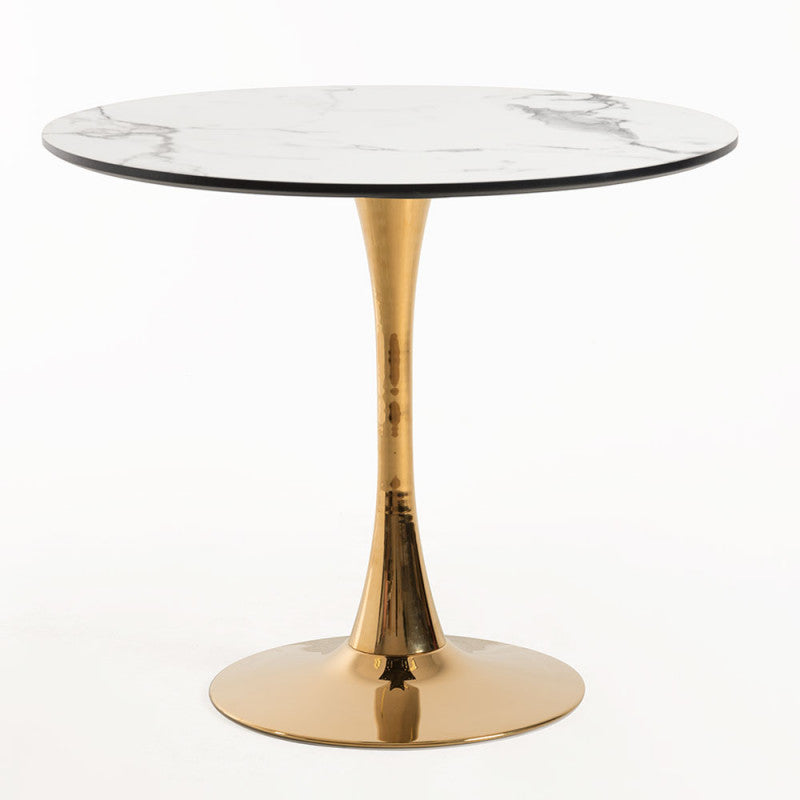 Mesa de Jantar Redonda Marmol de 80cm - Branco/Dourado - Design Moderno