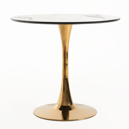 Mesa de Jantar Redonda Marmol de 80cm - Branco/Dourado - Design Moderno