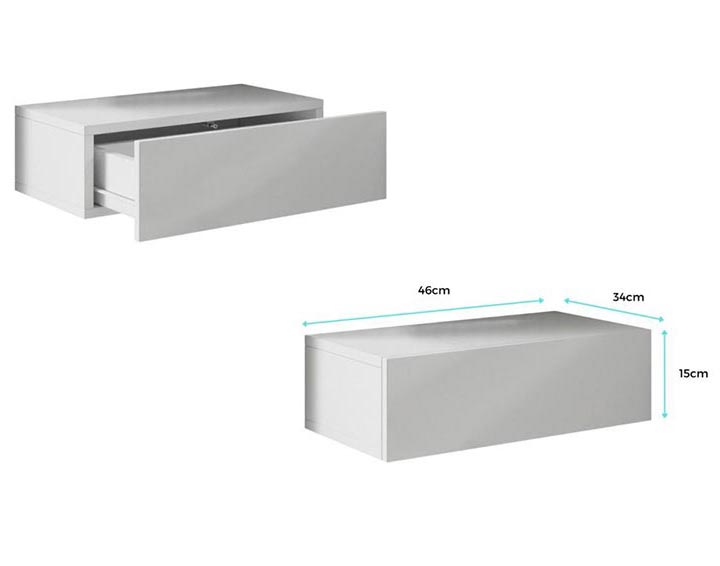 Mesa de Cabeceira de Parede SKÖLD - Branco - Design Moderno