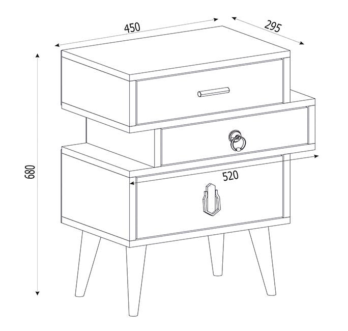 Mesa de Cabeceira Leiria com 3 Gavetas - Design Nórdico