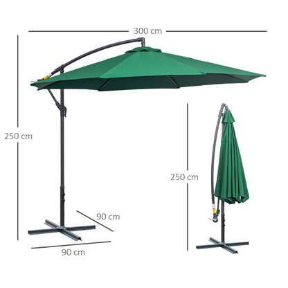 Outsunny Chapéu de Sol de Jardim Inclinável Chapéu de Sol Excêntrico a Manivela Φ300x260cm Verde