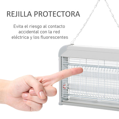 Lâmpada Anti-mosquito Elétrica com Luz Ultravioleta 20W com 2 Tubos LED Área de Ação 60m² 39x7.5x26.5 cm Branco