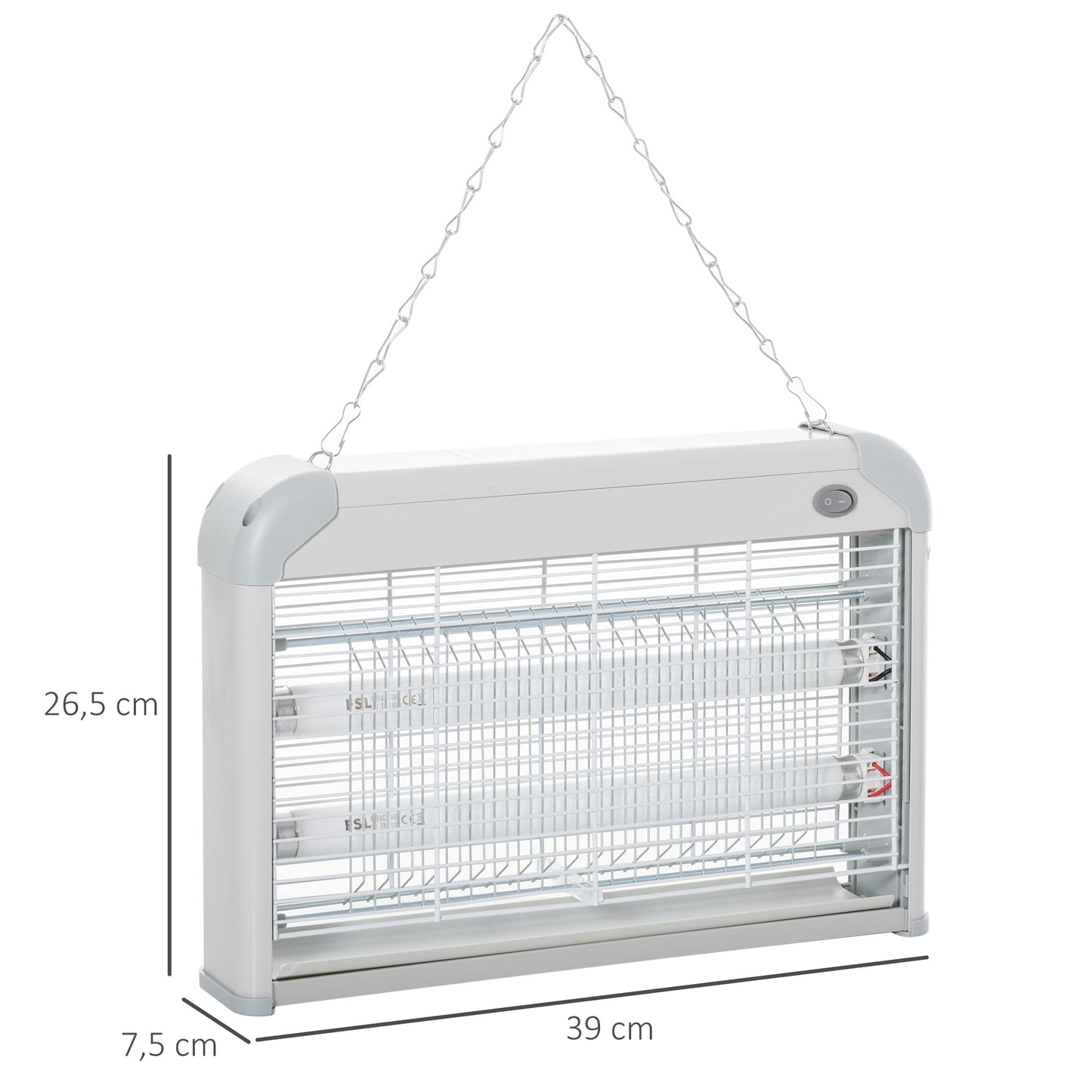 Lâmpada Anti-mosquito Elétrica com Luz Ultravioleta 20W com 2 Tubos LED Área de Ação 60m² 39x7.5x26.5 cm Branco