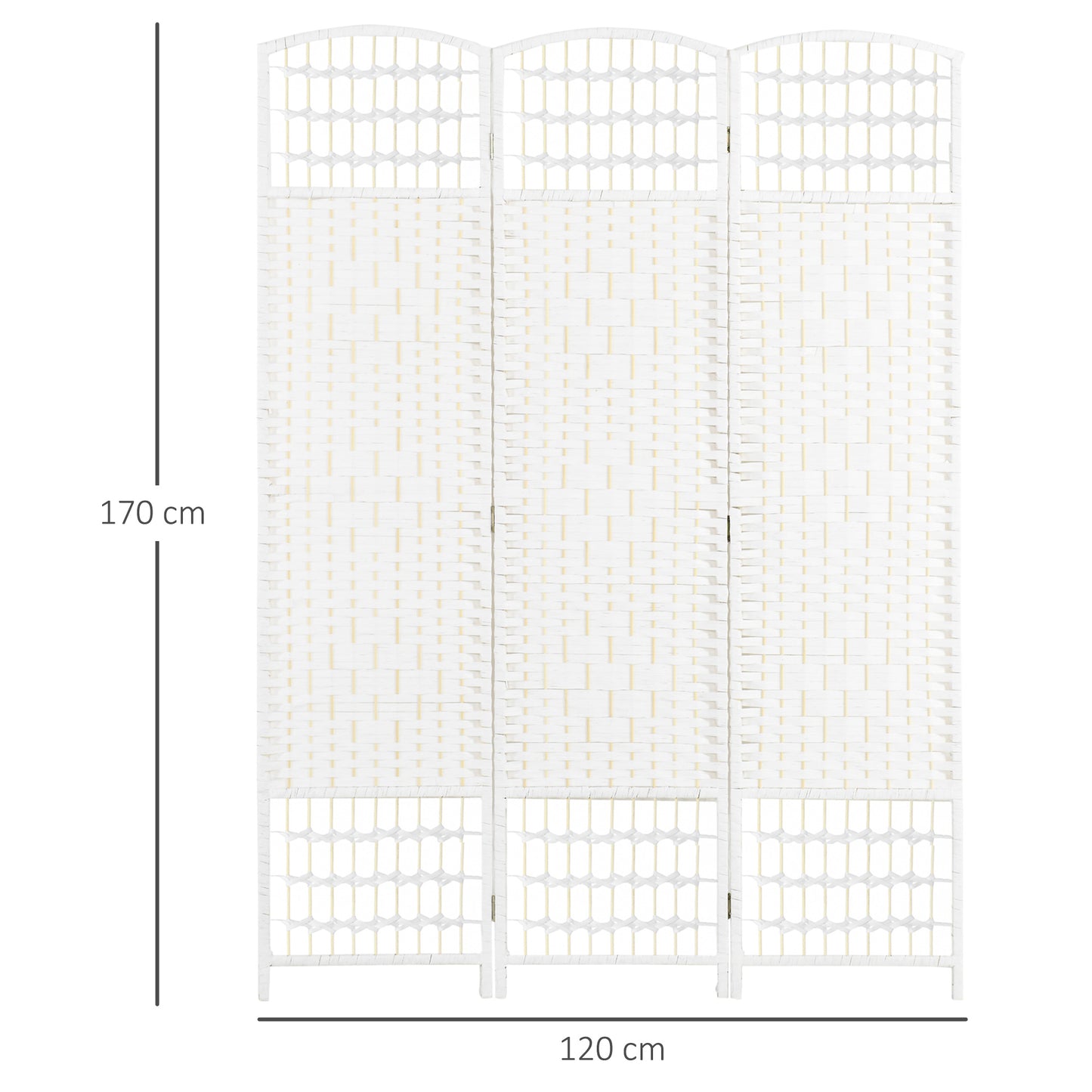 HOMCOM Biombo Separador de Ambientes de 3 Painéis 120x170 cm Divisória de Ambientes Dobrável com Corda de Papel e Estrutura de Madeira Decoração para Dormitório Sala de Estar Branco