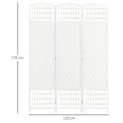 HOMCOM Biombo Separador de Ambientes de 3 Painéis 120x170 cm Divisória de Ambientes Dobrável com Corda de Papel e Estrutura de Madeira Decoração para Dormitório Sala de Estar Branco