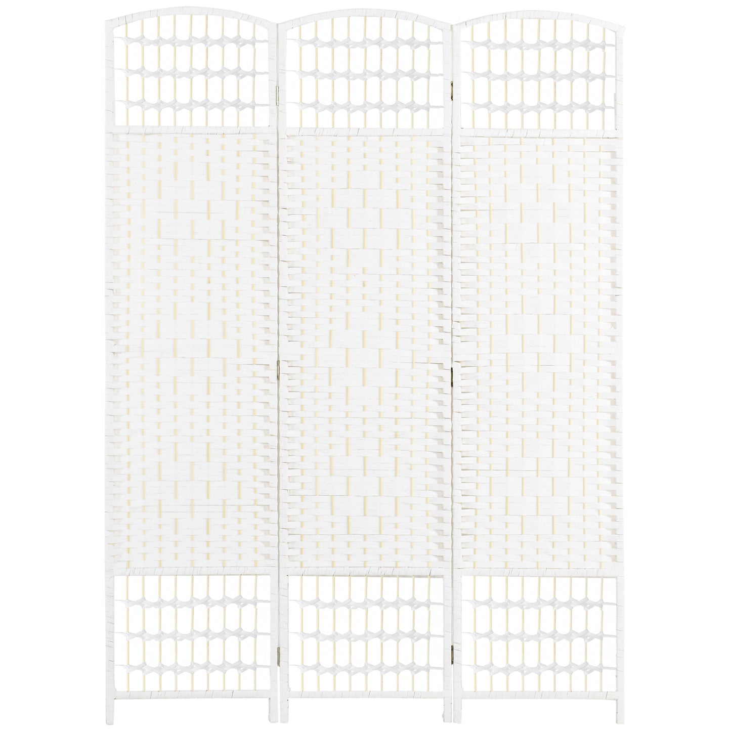 HOMCOM Biombo Separador de Ambientes de 3 Painéis 120x170 cm Divisória de Ambientes Dobrável com Corda de Papel e Estrutura de Madeira Decoração para Dormitório Sala de Estar Branco