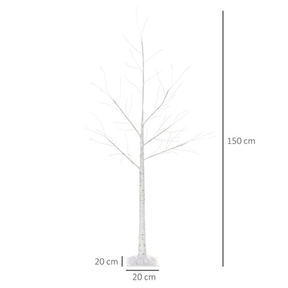 Outsunny Árvore de Bétula 150cm de Altura com 210 Luzes LED em Branco Quente Ramos Flexíveis e Base para Decoração de Festas Aniversários Casamentos 20x20x150cm Branco