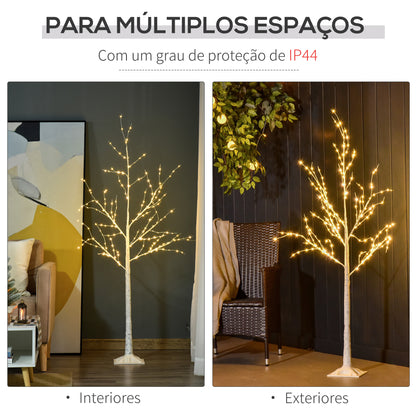 Outsunny Árvore de Bétula 150cm de Altura com 210 Luzes LED em Branco Quente Ramos Flexíveis e Base para Decoração de Festas Aniversários Casamentos 20x20x150cm Branco