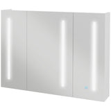 kleankin Armário Casa de Banho com Espelho e Luz LED Móvel Casa de Banho de Parede com 3 Portas Prateleiras Ajustáveis Interruptor Tátil 90x15x70 cm Branco Brilhante