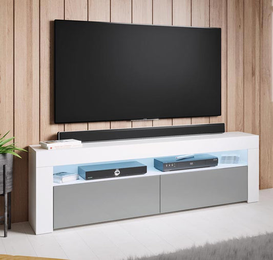 Móvel de TV Rialba de 140cm - Branco/Cinzento Brilhante - Design Moderno