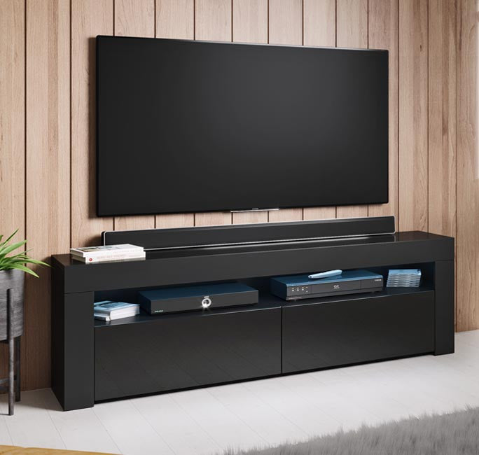 Móvel de TV Rialba de 140cm - Preto Brilhante - Design Moderno